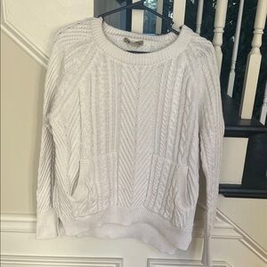 Women's White Cable Knit Sweater with pockets